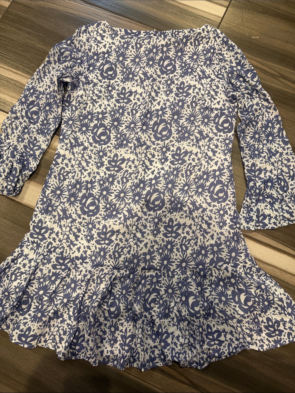 Blue Floral Midi Dress with Ruffle Hem